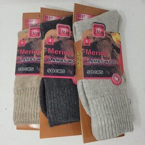NWT Women Wool Socks, Merino Lamb Thick Warm Winter Boots Crew Socks 3 Pairs